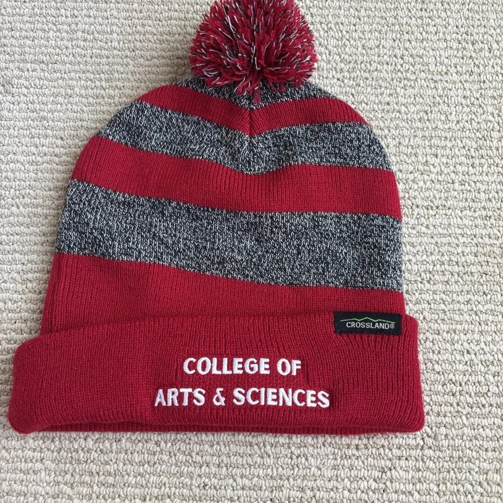 College of Arts & Sciences Acrylic Pom Striped Beanie Hat Cap Knit